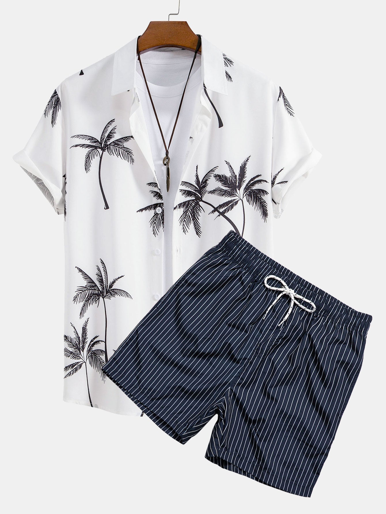 Joseph Palm & Stripe Set – Bold Mix Print Shirt & Swim Shorts Combo