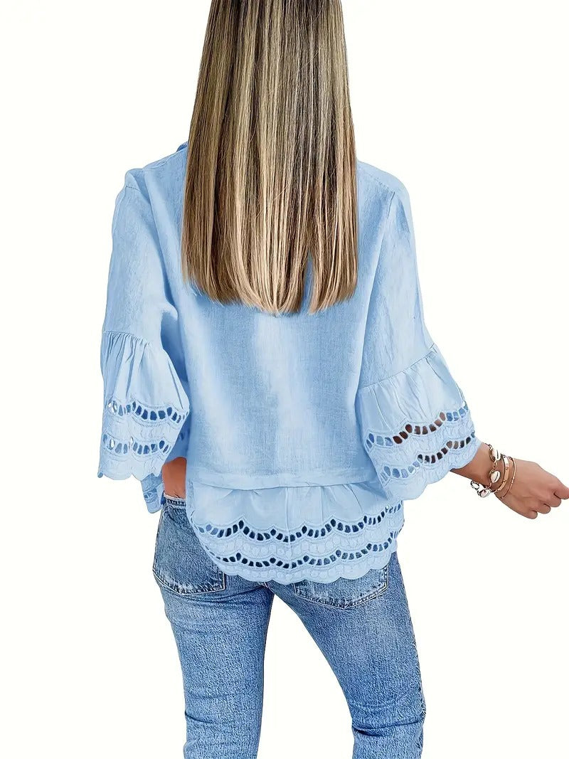 Emily Ruffle Hem Button-Up Blouse – Breezy Summer Style
