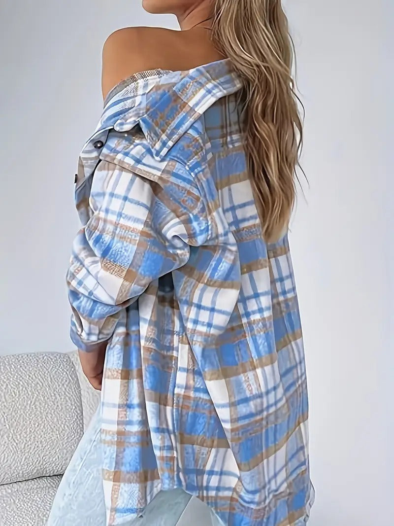 Ashley Plaid Flannel Shacket – Cozy Button-Up with Pockets