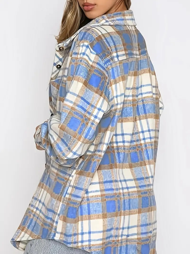 Ashley Plaid Flannel Shacket – Cozy Button-Up with Pockets