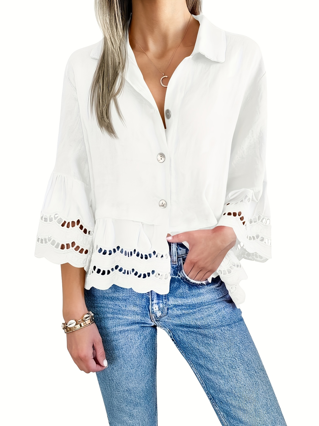 Emily Ruffle Hem Button-Up Blouse – Breezy Summer Style