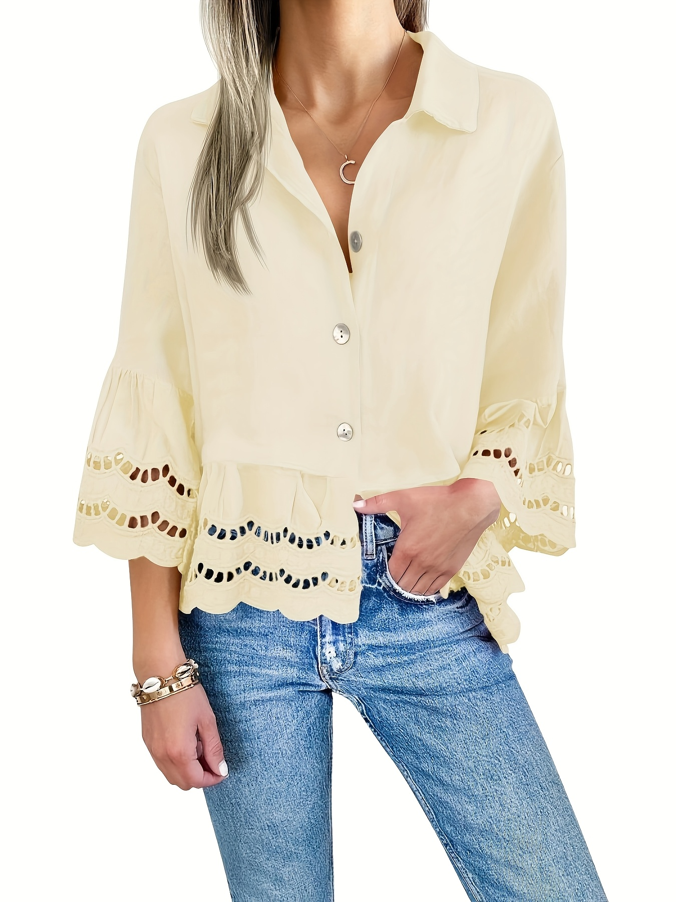 Emily Ruffle Hem Button-Up Blouse – Breezy Summer Style