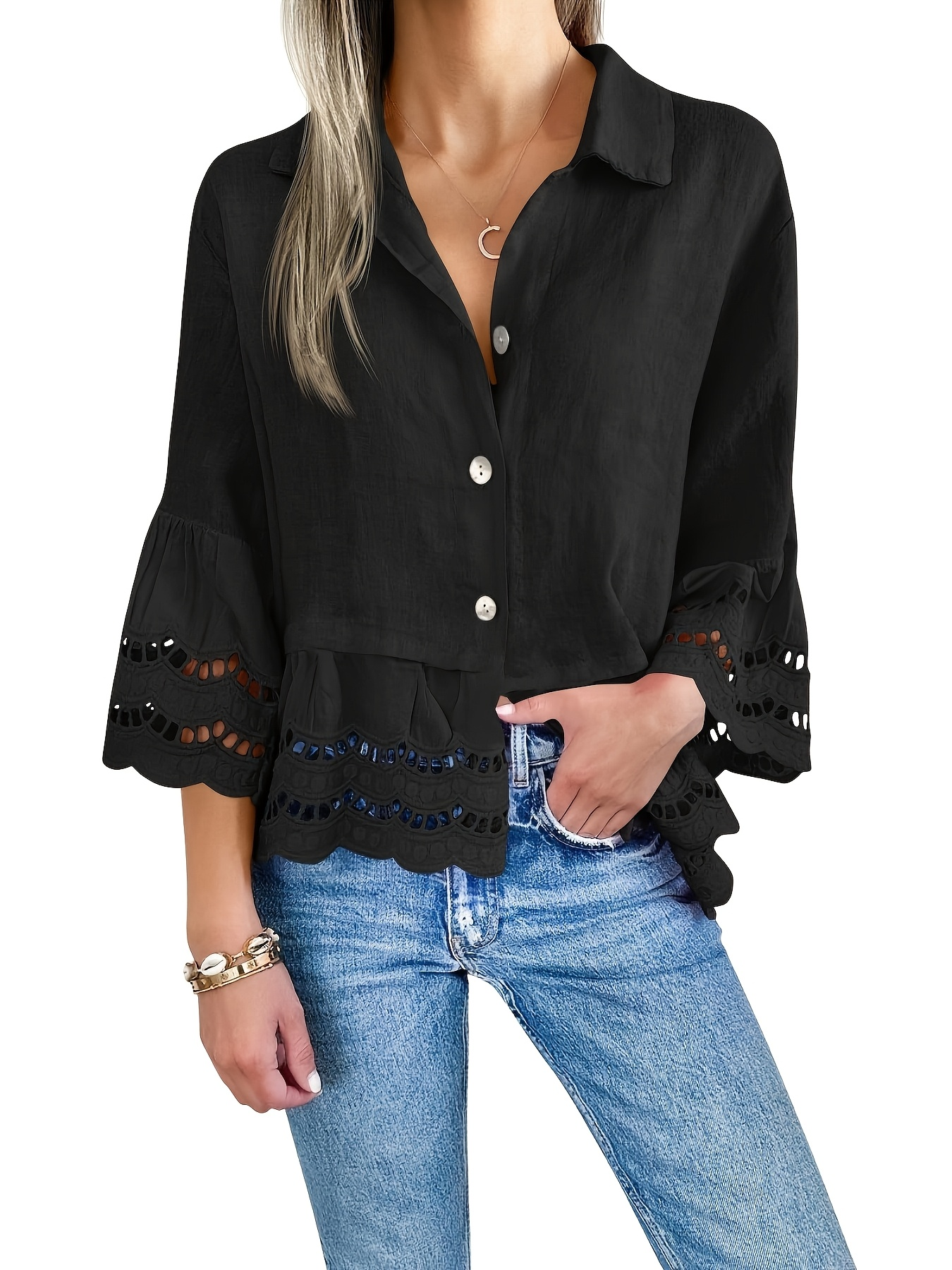 Emily Ruffle Hem Button-Up Blouse – Breezy Summer Style