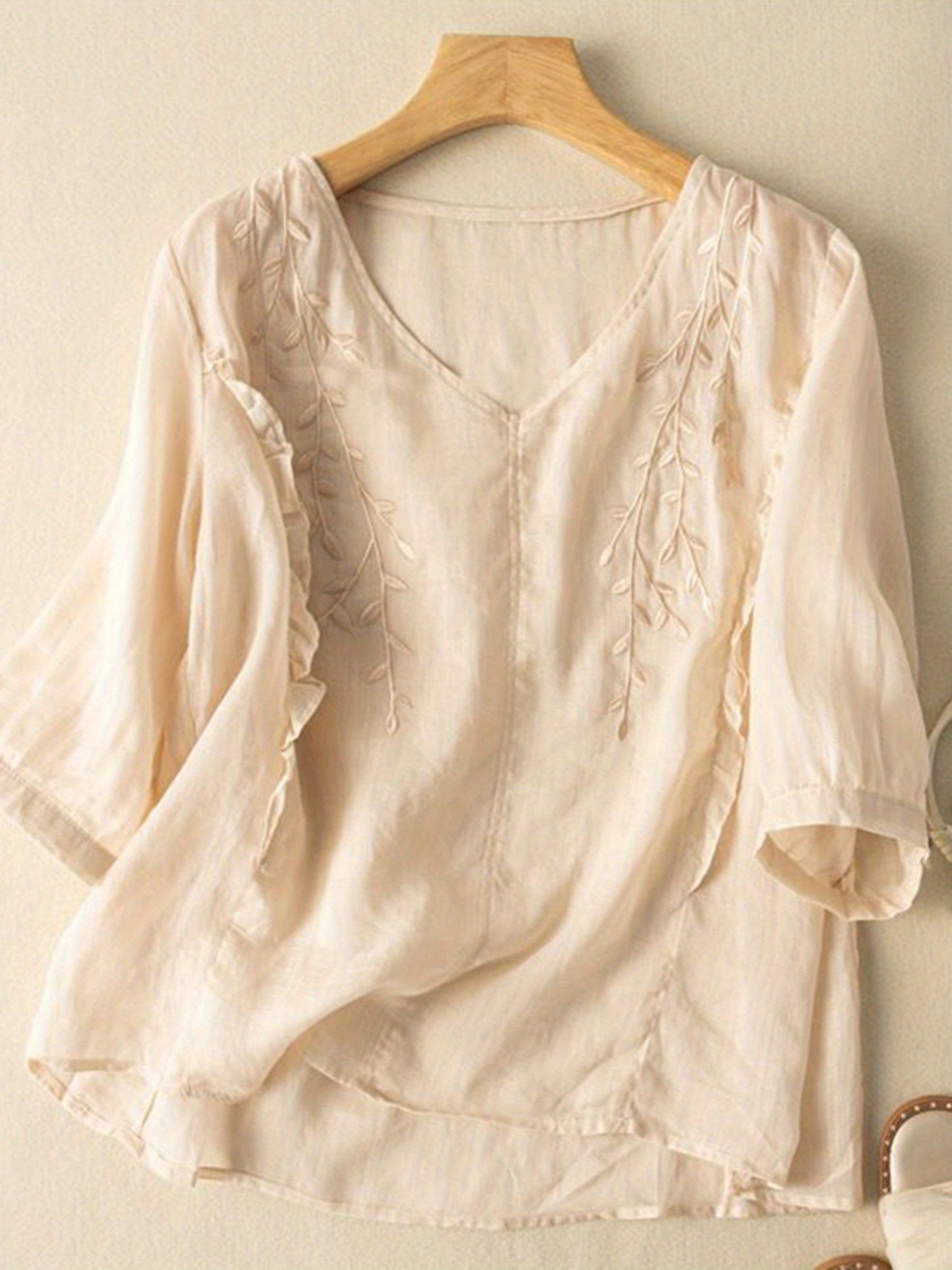 Brittany Embroidered V-Neck Top – Ethnic-Inspired Summer Style