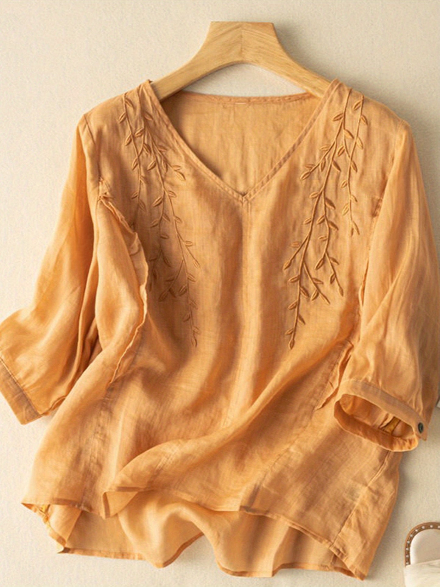 Brittany Embroidered V-Neck Top – Ethnic-Inspired Summer Style