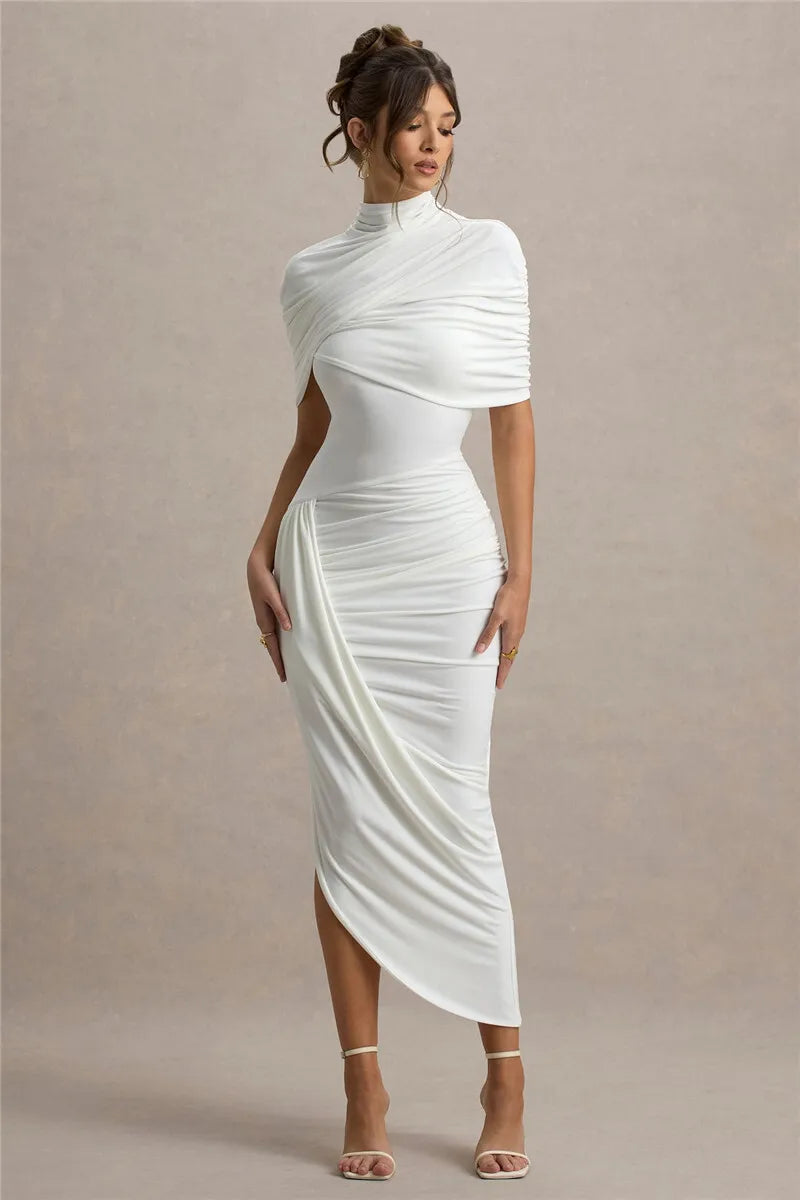 Mila Soft Drape Dress – Feminine Charm in a Midi Cut