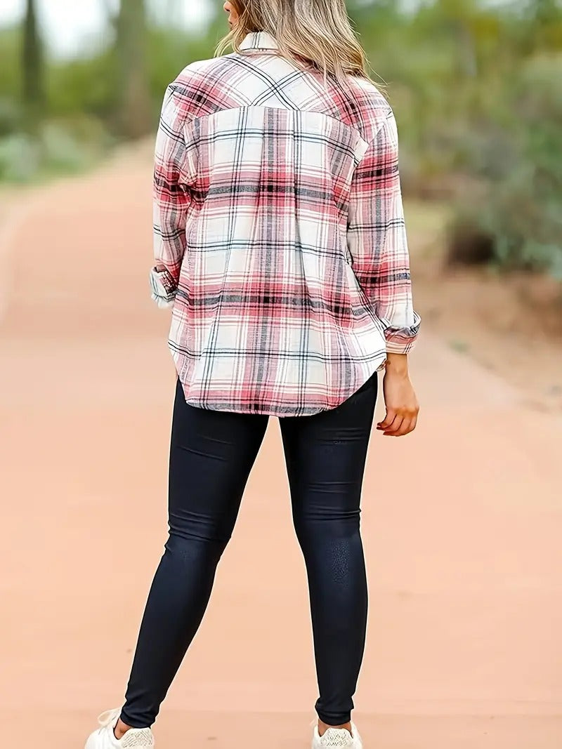 Ashley Plaid Flannel Shacket – Cozy Button-Up with Pockets