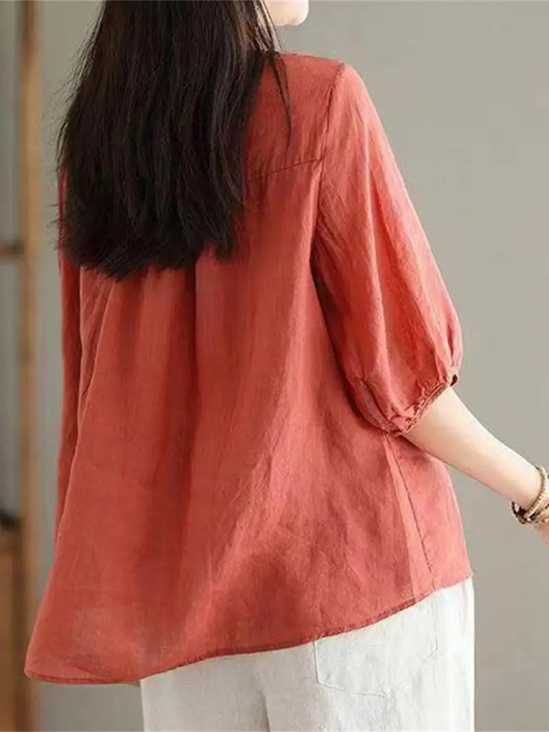 Heather Floral V-Neck Blouse – Retro-Inspired Summer Comfort