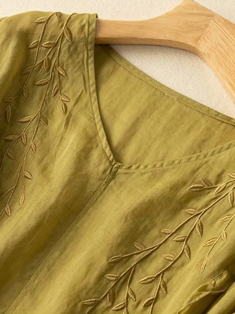 Brittany Embroidered V-Neck Top – Ethnic-Inspired Summer Style
