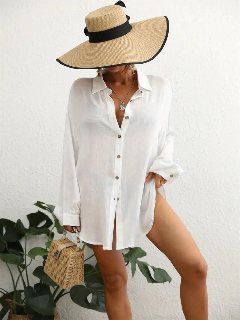 Jessica Thickened Wrinkled White Shirt – Versatile & Comfortable Spring Blouse