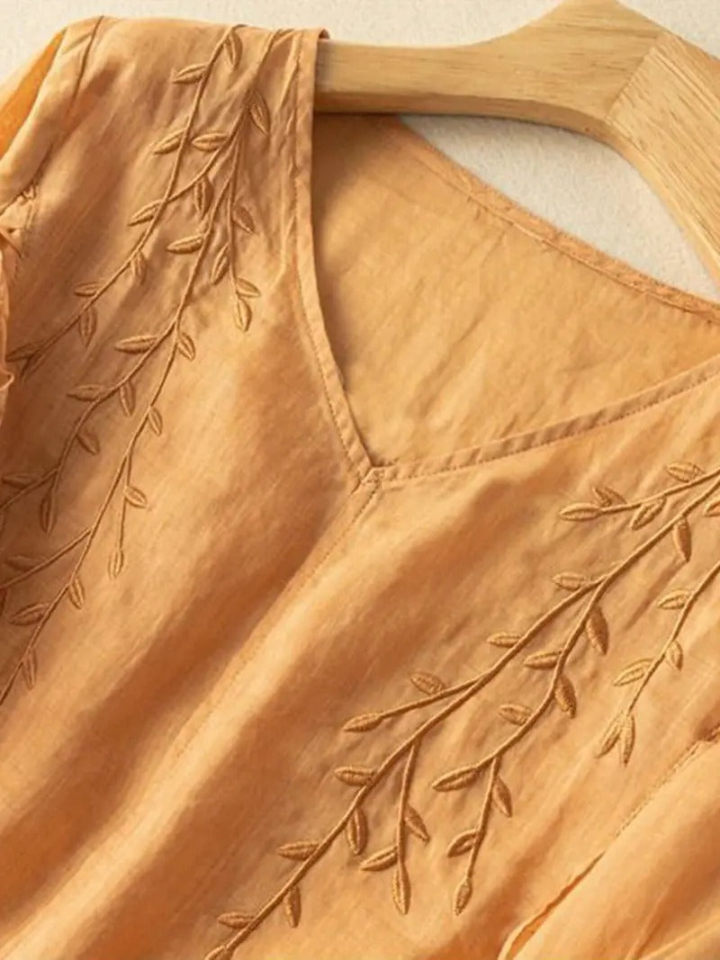 Brittany Embroidered V-Neck Top – Ethnic-Inspired Summer Style