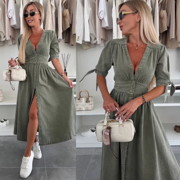 Avery Lightwash Dress – Casual Denim with Vibrant Style