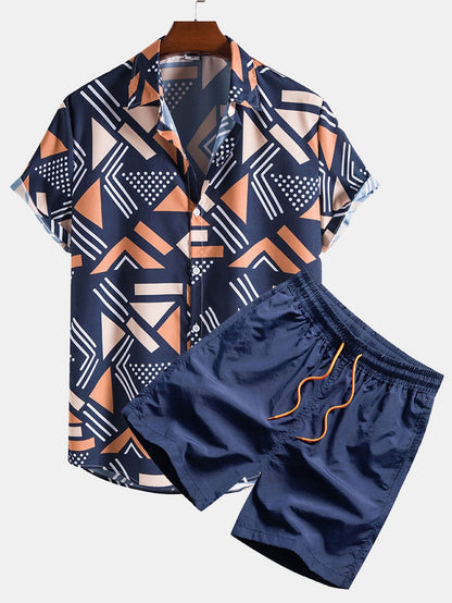 Steven Geometric Print Shirt & Swim Shorts