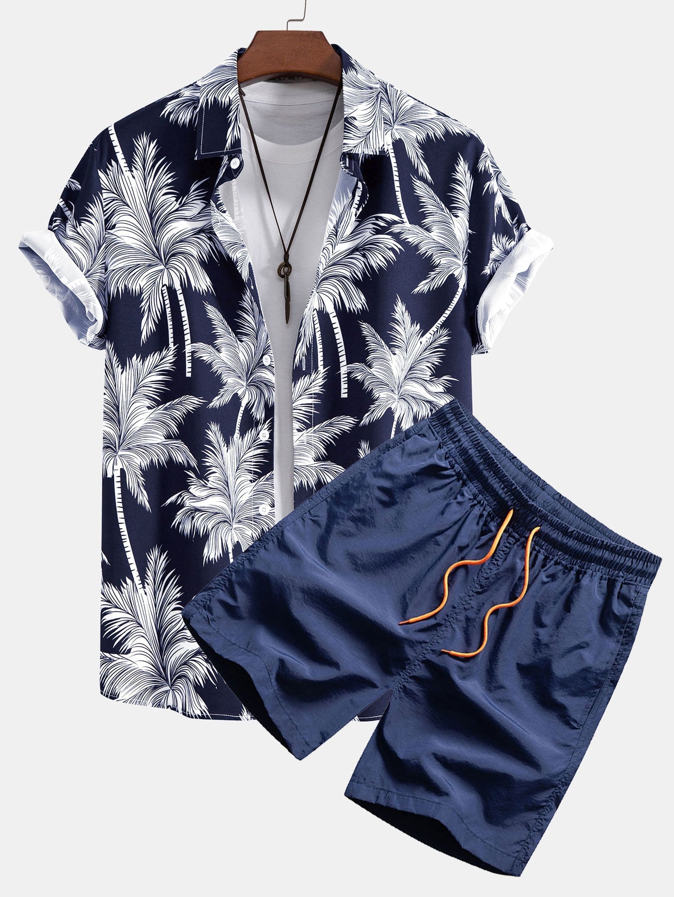 Eric Palm Tree Print Button Up Shirt & Swim Short