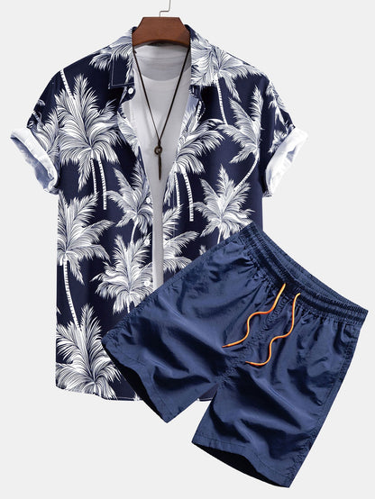 Eric Palm Tree Print Button Up Shirt & Swim Short