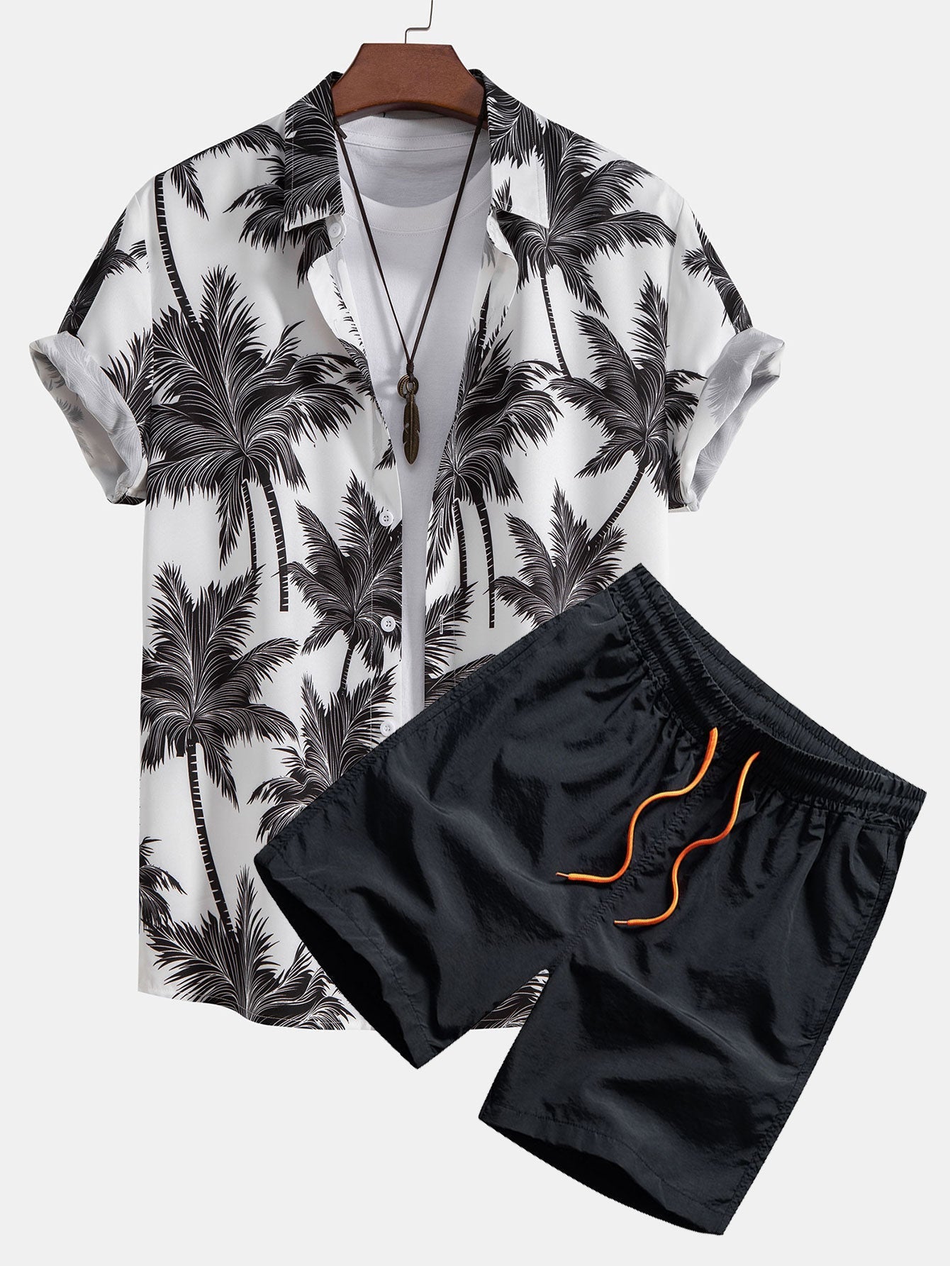 Eric Palm Tree Print Button Up Shirt & Swim Short
