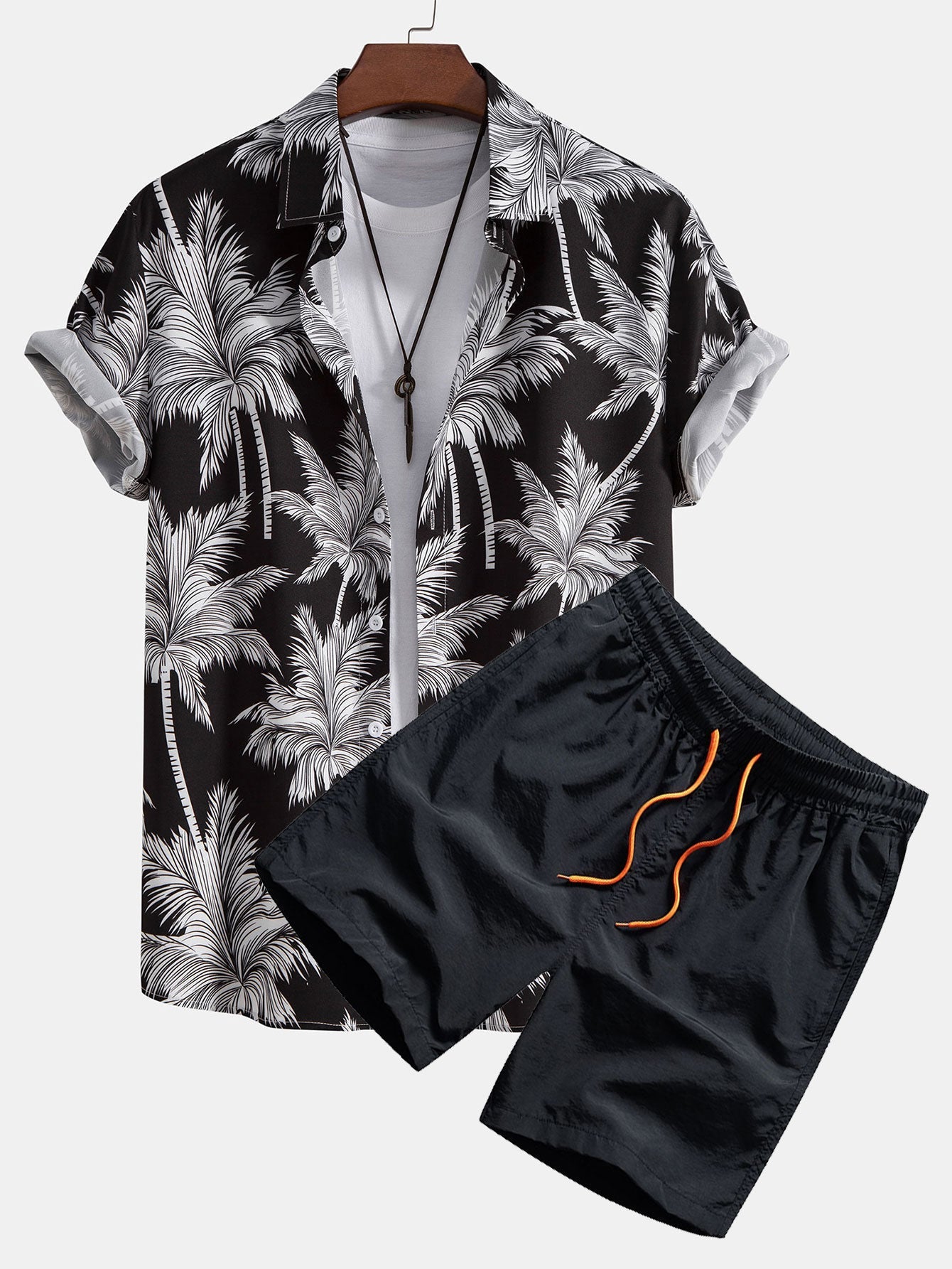 Eric Palm Tree Print Button Up Shirt & Swim Short