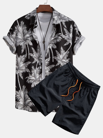 Eric Palm Tree Print Button Up Shirt & Swim Short