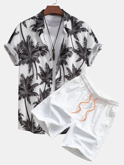 Eric Palm Tree Print Button Up Shirt & Swim Short