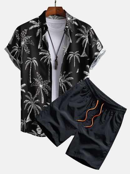David Palm Tree Print Set – Button-Up Shirt & Swim Shorts