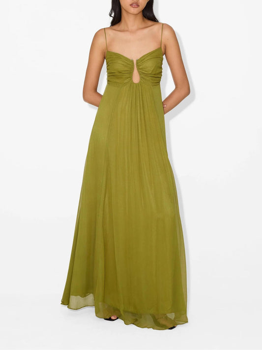 Olive Breeze Dress – Lightweight Drape with Natural Charm