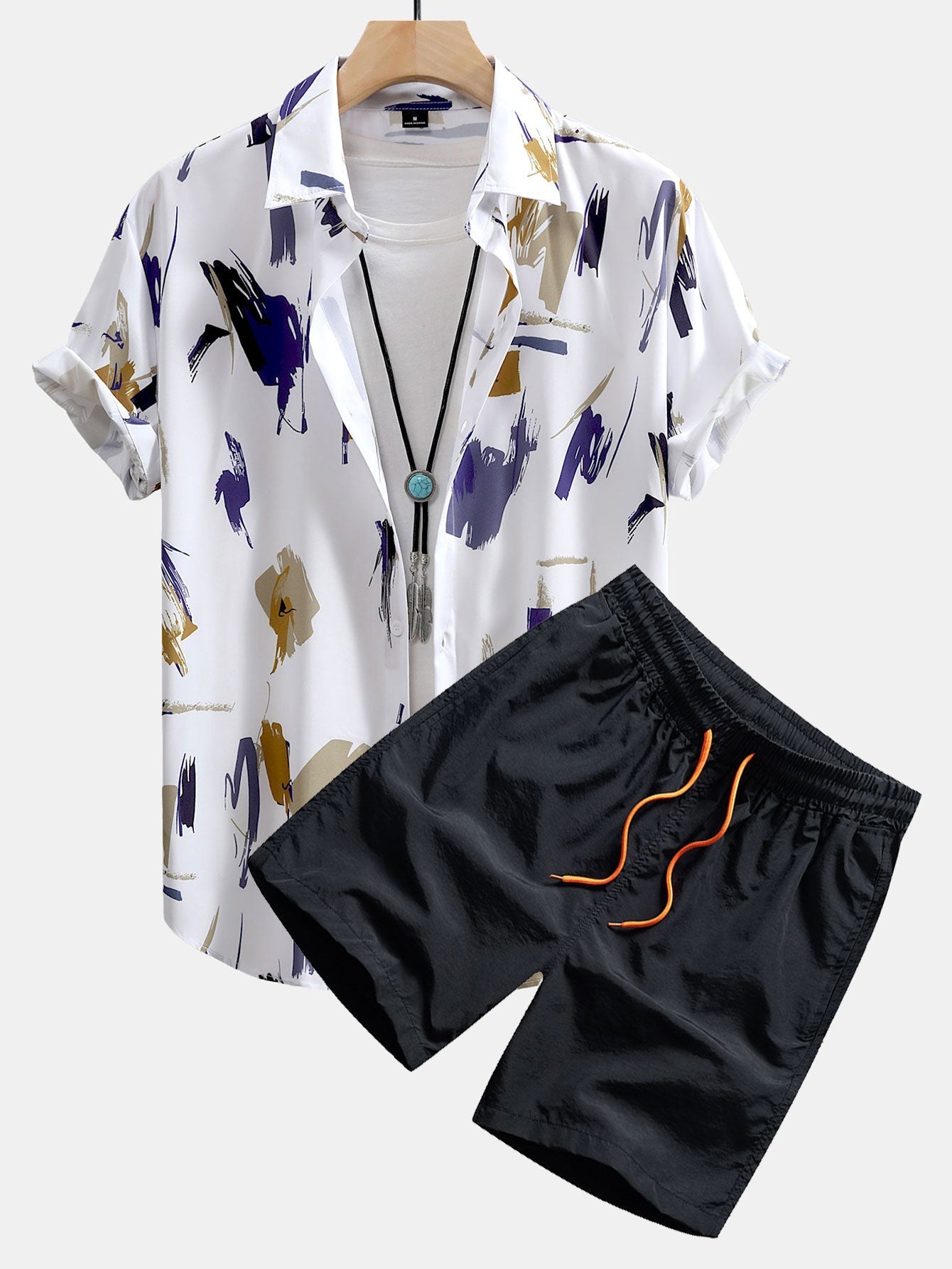 Kevin Brushstroke Print Button Up Shirt & Swim Shorts
