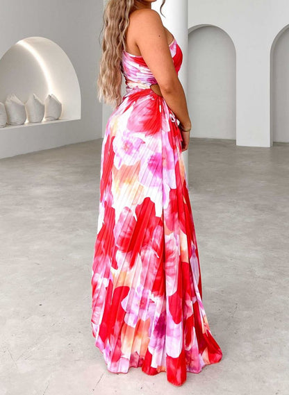 Adeline Sunset Dress – One-Shoulder Grace with Flowing Pleats