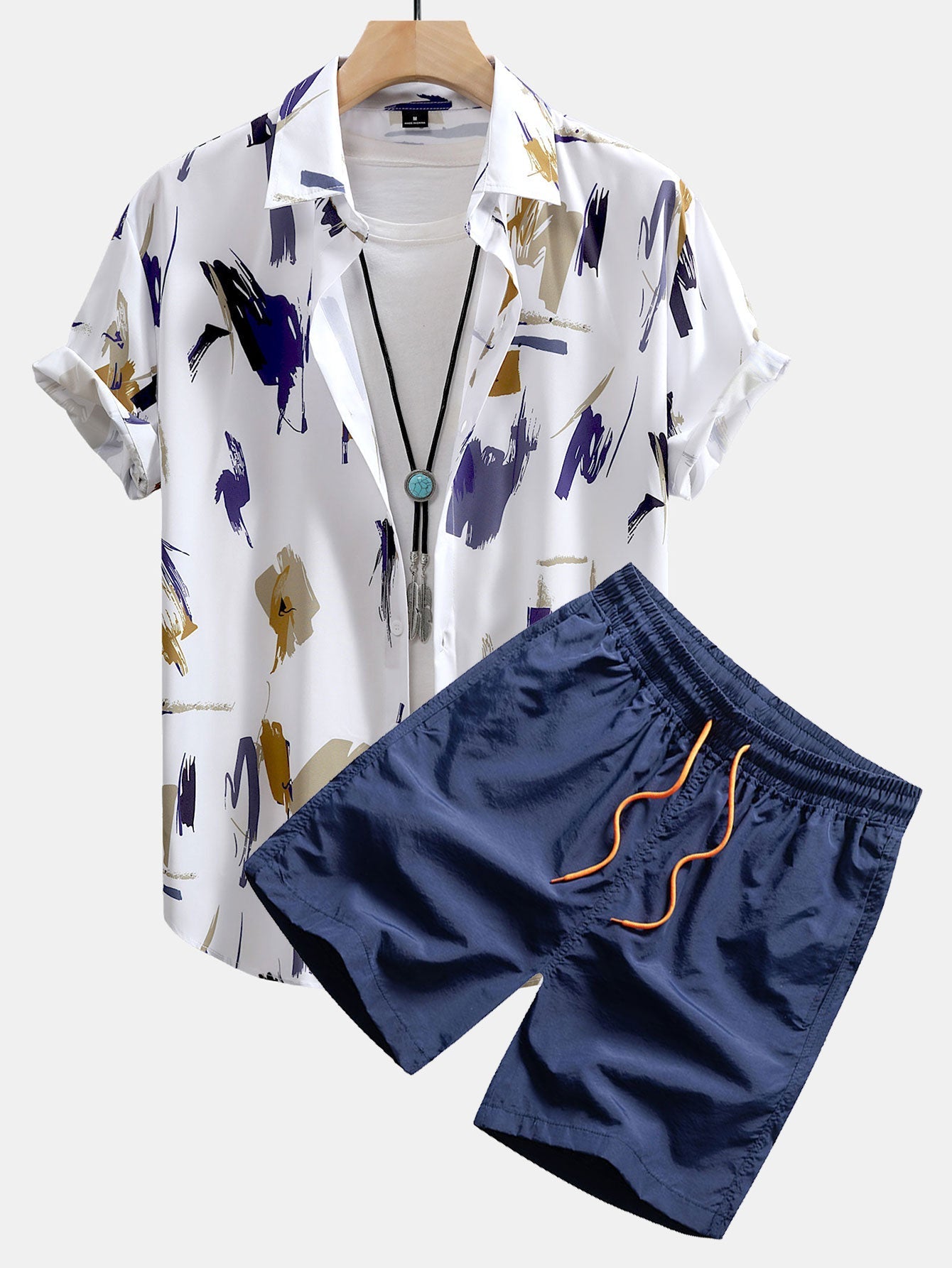 Kevin Brushstroke Print Button Up Shirt & Swim Shorts