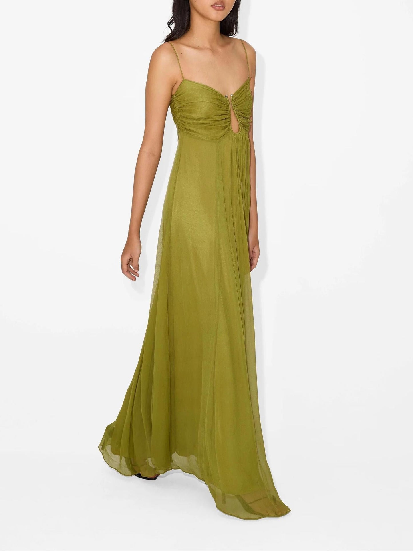 Olive Breeze Dress – Lightweight Drape with Natural Charm