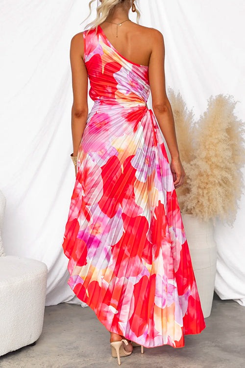 Adeline Sunset Dress – One-Shoulder Grace with Flowing Pleats