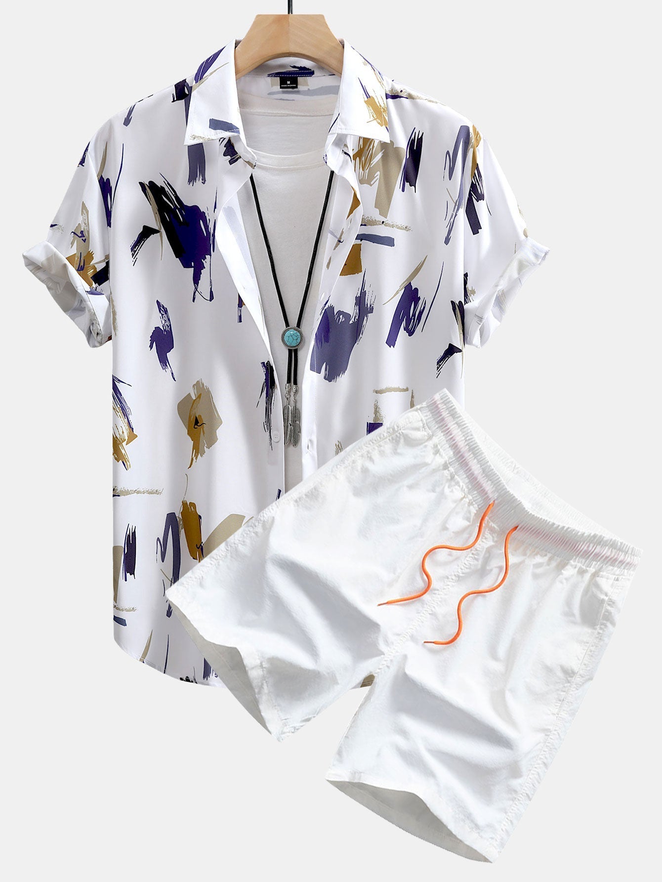 Kevin Brushstroke Print Button Up Shirt & Swim Shorts