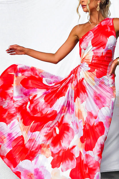 Adeline Sunset Dress – One-Shoulder Grace with Flowing Pleats