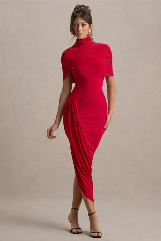 Mila Soft Drape Dress – Feminine Charm in a Midi Cut