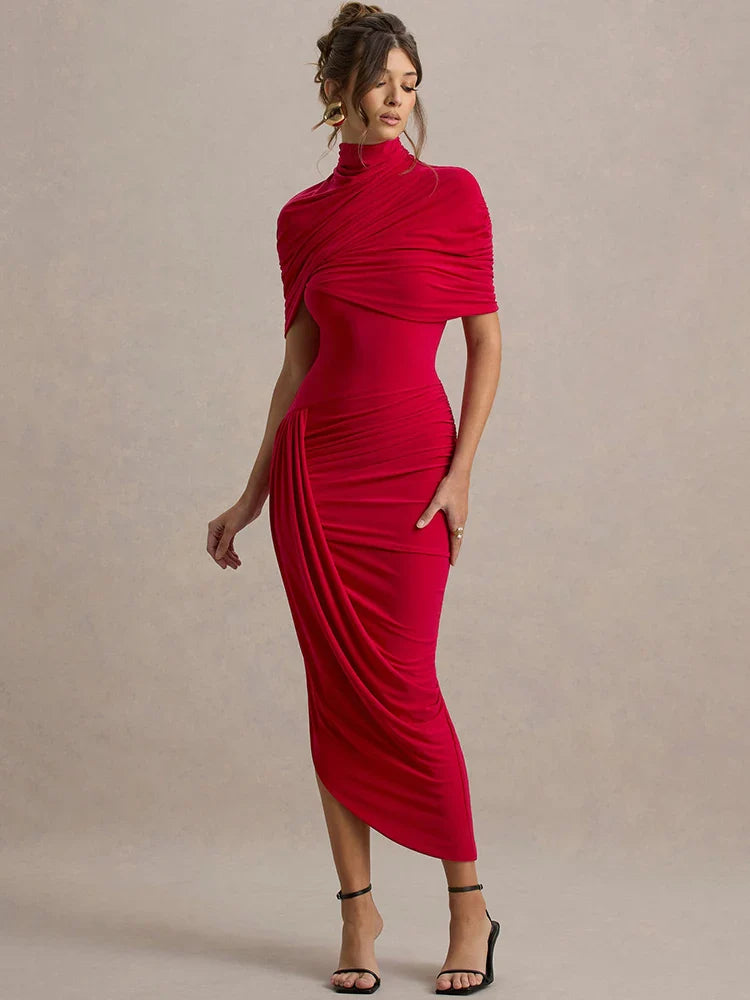 Mila Soft Drape Dress – Feminine Charm in a Midi Cut