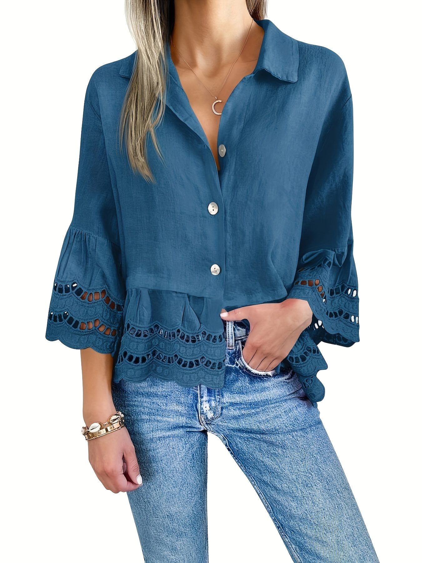 Emily Ruffle Hem Button-Up Blouse – Breezy Summer Style