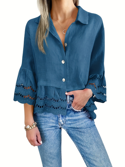 Emily Ruffle Hem Button-Up Blouse – Breezy Summer Style