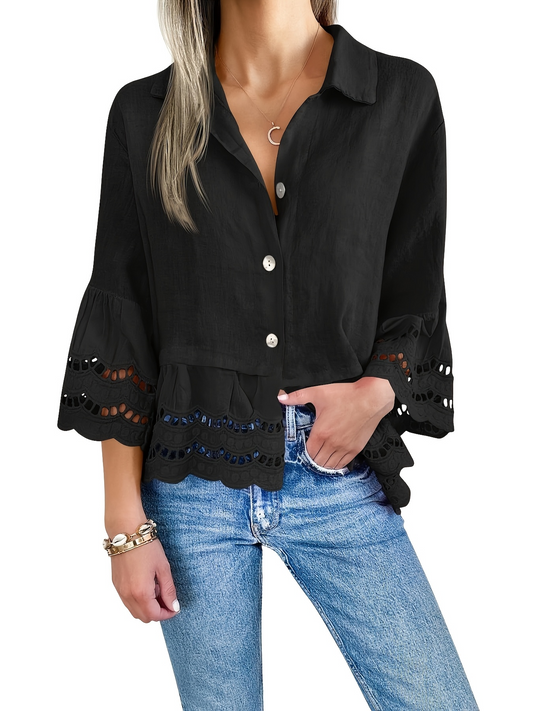 Emily Ruffle Hem Button-Up Blouse – Breezy Summer Style