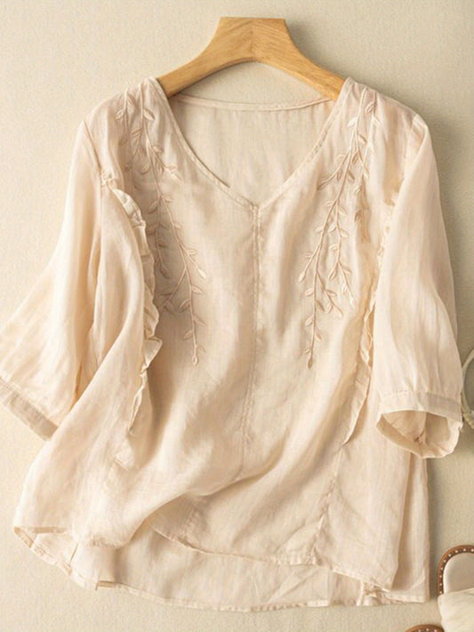 Brittany Embroidered V-Neck Top – Ethnic-Inspired Summer Style