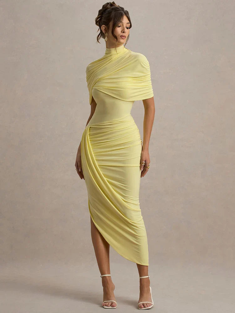Mila Soft Drape Dress – Feminine Charm in a Midi Cut