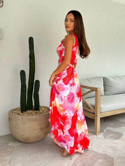 Adeline Sunset Dress – One-Shoulder Grace with Flowing Pleats