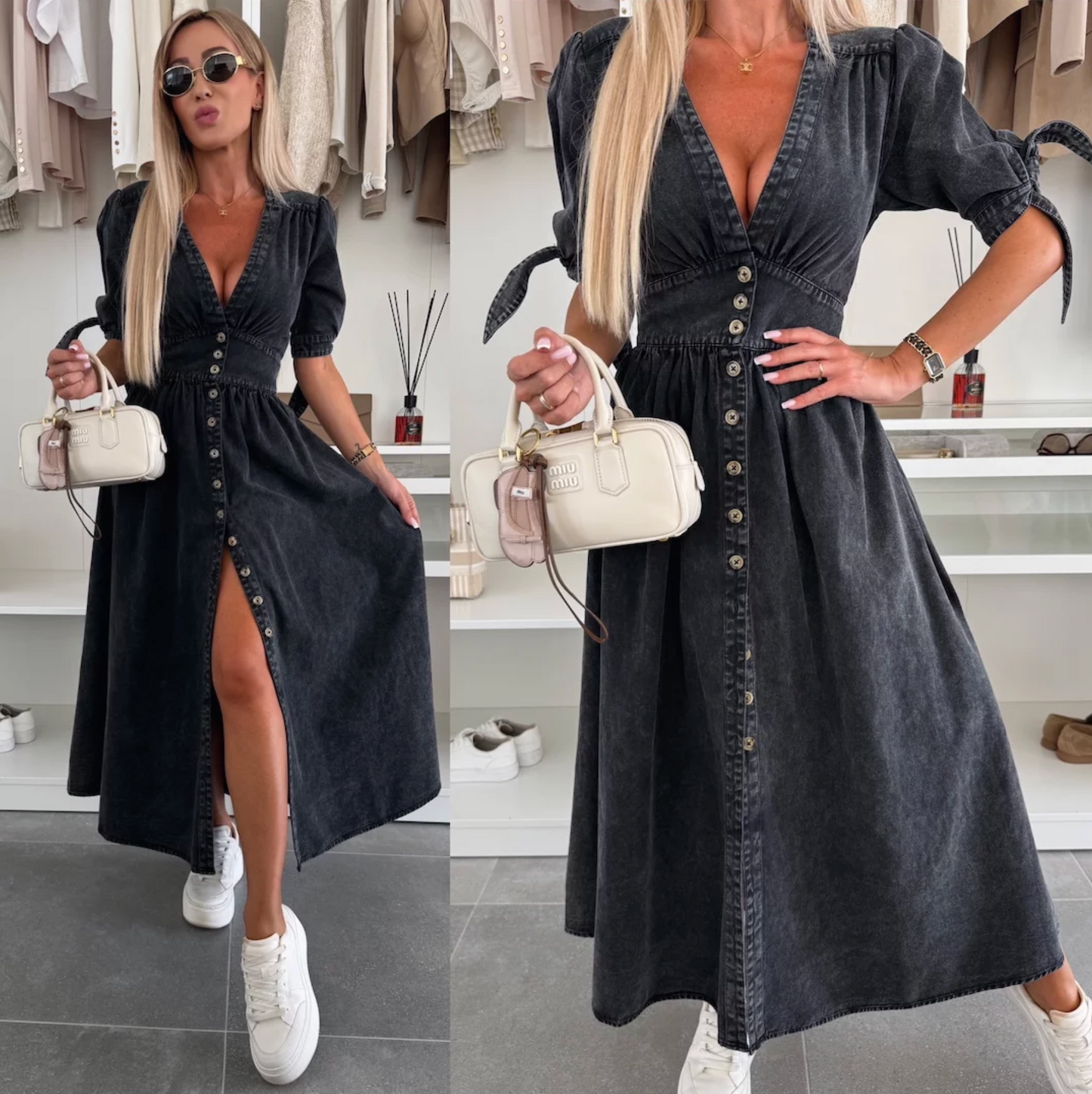 Avery Lightwash Dress – Casual Denim with Vibrant Style