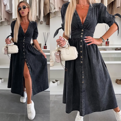 Avery Lightwash Dress – Casual Denim with Vibrant Style