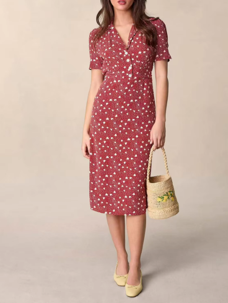 Clara Heart Print Midi Dress – Soft Silhouette with Vibrant Details