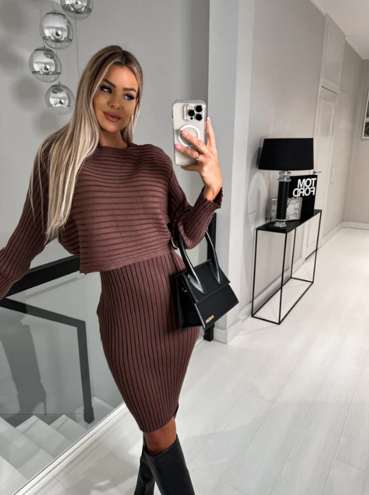 Daphne Sweater Combo Dress – Effortless Style with Warmth