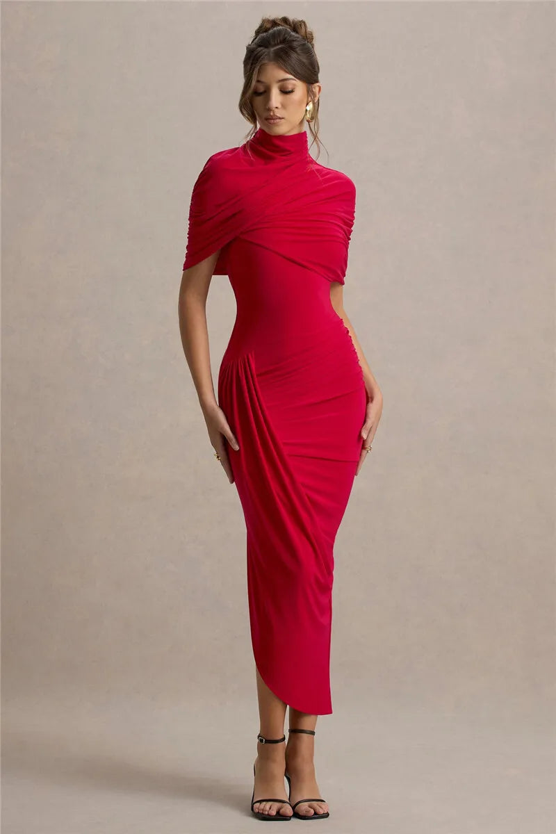 Mila Soft Drape Dress – Feminine Charm in a Midi Cut