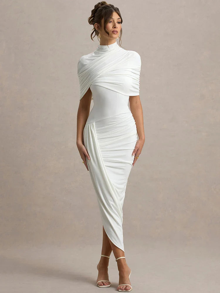 Mila Soft Drape Dress – Feminine Charm in a Midi Cut