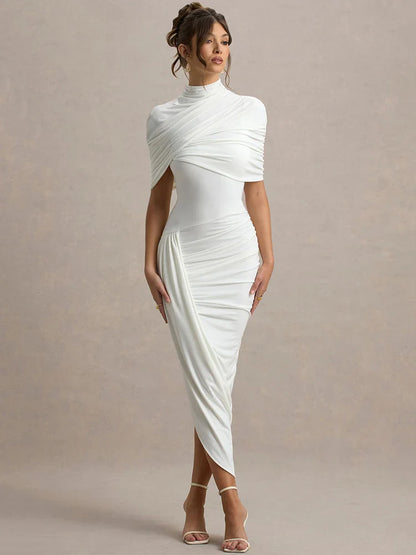 Mila Soft Drape Dress – Feminine Charm in a Midi Cut