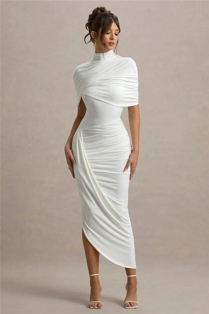 Mila Soft Drape Dress – Feminine Charm in a Midi Cut