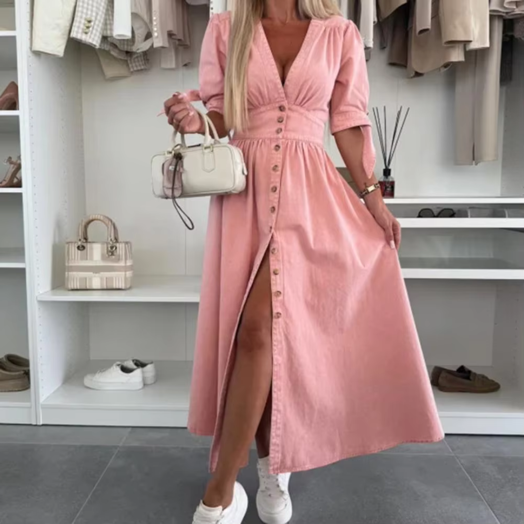 Avery Lightwash Dress – Casual Denim with Vibrant Style