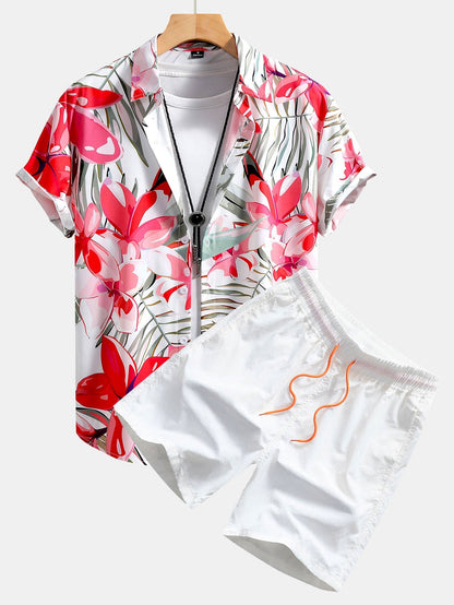 Ryan Floral Print Button-Up Shirt & Swim Shorts Set